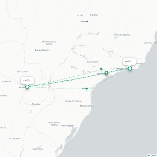 Mapa lotu bezpośredniego Asunción – Rio de Janeiro