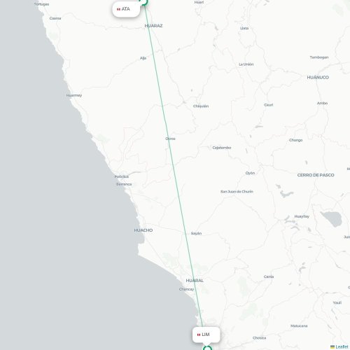 Mapa lotu bezpośredniego Huaraz – Lima