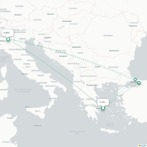 Aten - Bergamo karta över direktflyg