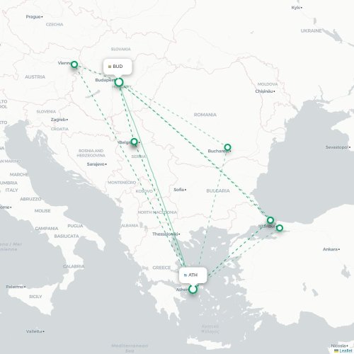 Athènes - Budapest carte du vol direct