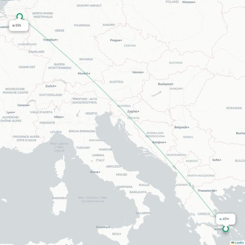Athen - Eindhoven kort over direkte fly