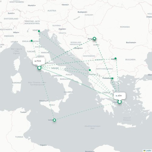 Aten - Rom karta över direktflyg