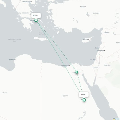 Mapa de vuelo directo Atenas - Lúxor
