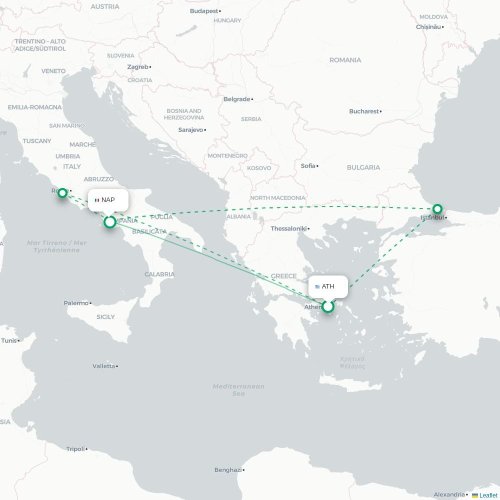 Aten - Neapel karta över direktflyg