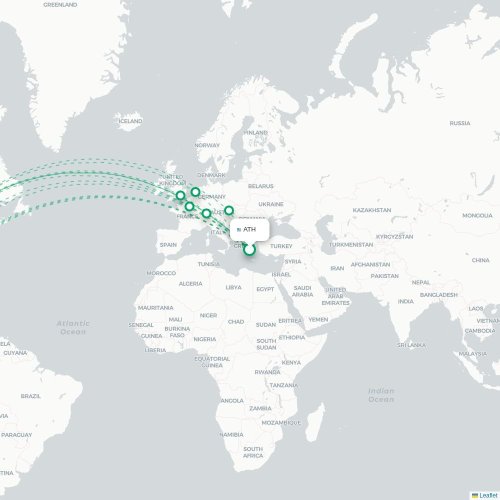 Mapa de vuelo directo Atenas - Chicago