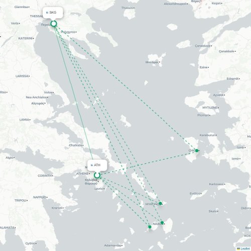 Athènes - Thessalonique carte du vol direct