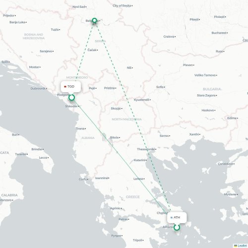 Mapa lotu bezpośredniego Ateny – Podgorica