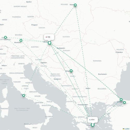 Aten - Wien karta över direktflyg