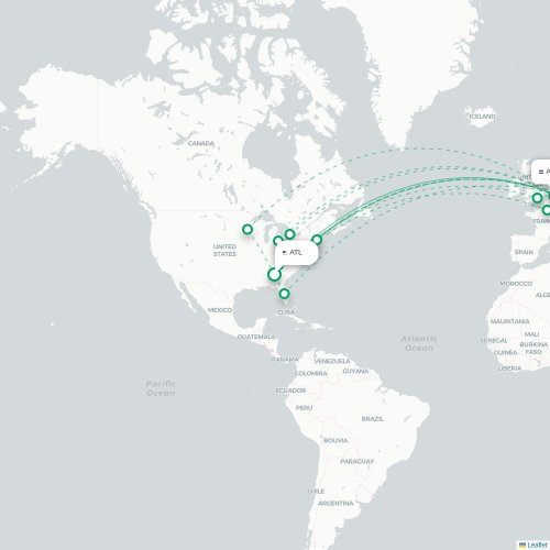 Mapa de vuelo directo Atlanta - Ámsterdam