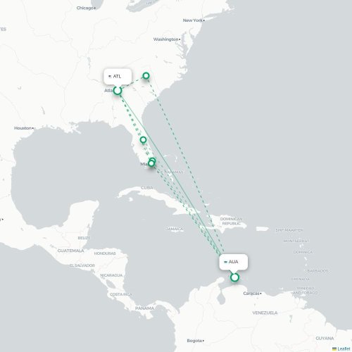 Mapa lotu bezpośredniego Atlanta – Oranjestad