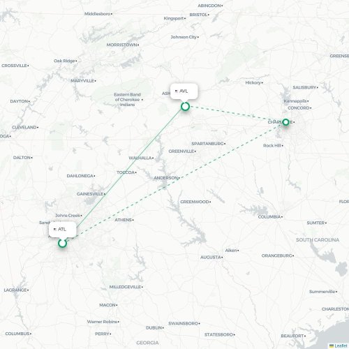 Mapa de vuelo directo Atlanta - Asheville