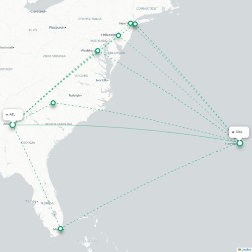 Mapa lotu bezpośredniego Atlanta – Hamilton