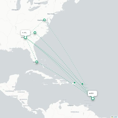 Mapa lotu bezpośredniego Atlanta – Bridgetown