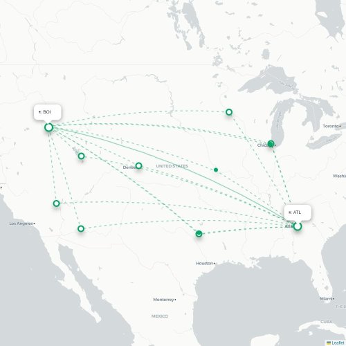 Mapa de vuelo directo Atlanta - Boise