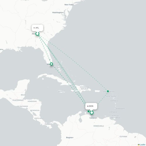 Mapa de vuelo directo Atlanta - Kralendijk