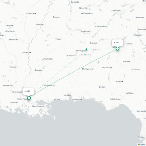 Mapa de vuelo directo Atlanta - Baton Rouge