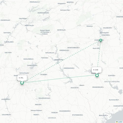 Mapa de vuelo directo Atlanta - Columbia