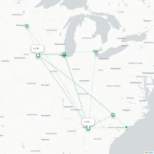Mapa de vuelo directo Atlanta - Cedar Rapids