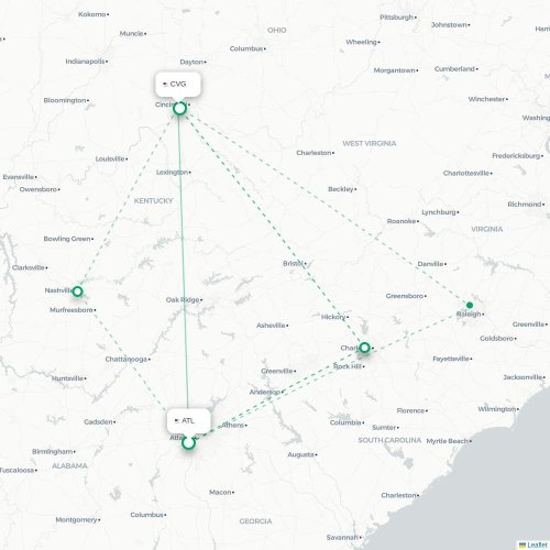 Mapa lotu bezpośredniego Atlanta – Cincinnati