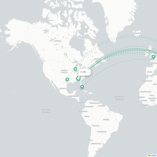 Mapa de vuelo directo Atlanta - Doha