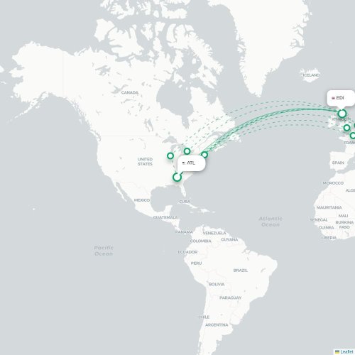 Mapa de vuelo directo Atlanta - Edimburgo