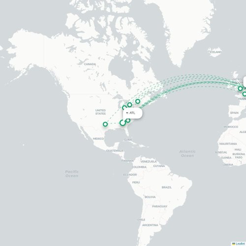 Mapa de vuelo directo Atlanta - Fráncfort