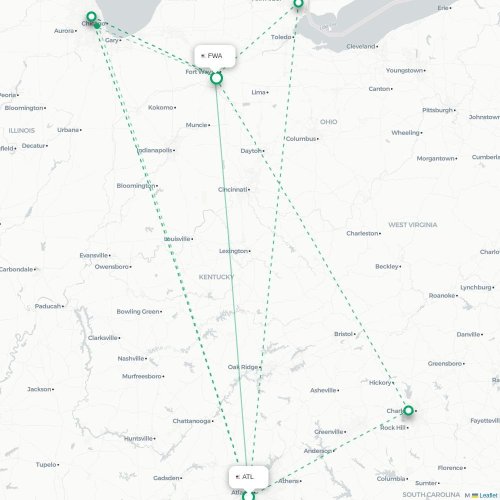 Mapa de vuelo directo Atlanta - Fort Wayne