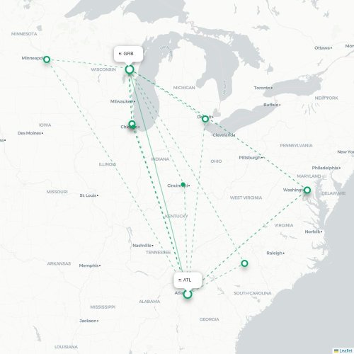Mapa de vuelo directo Atlanta - Green Bay