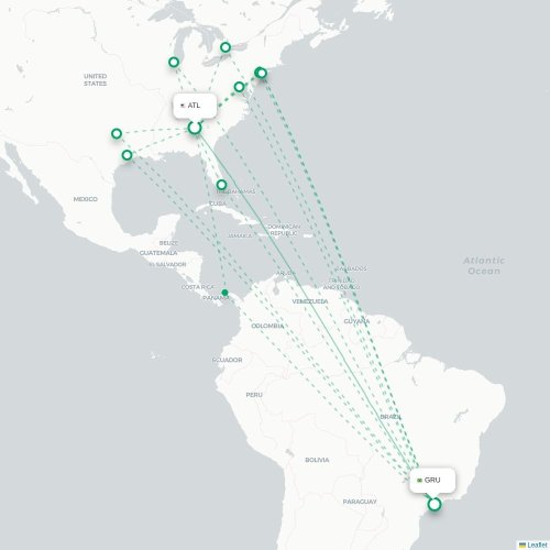 Atlanta - Sao Paulo karta över direktflyg