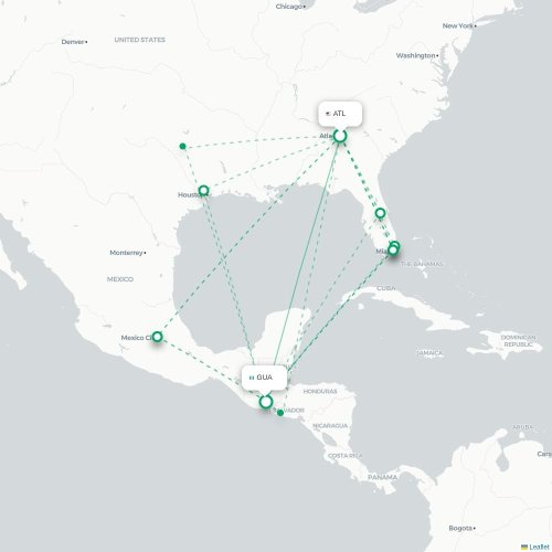 Mapa lotu bezpośredniego Atlanta – Gwatemala