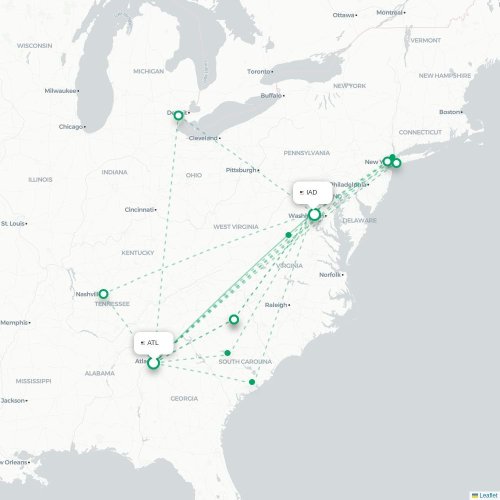 Mapa lotu bezpośredniego Atlanta – Waszyngton