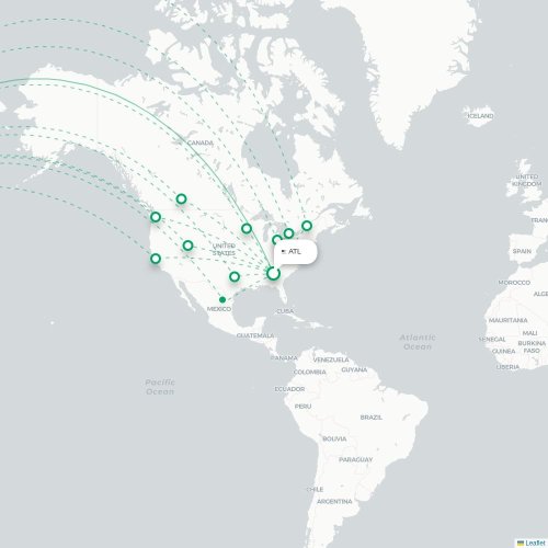 Mapa de vuelo directo Atlanta - Incheon