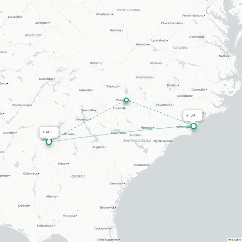 Mapa de vuelo directo Atlanta - Wilmington
