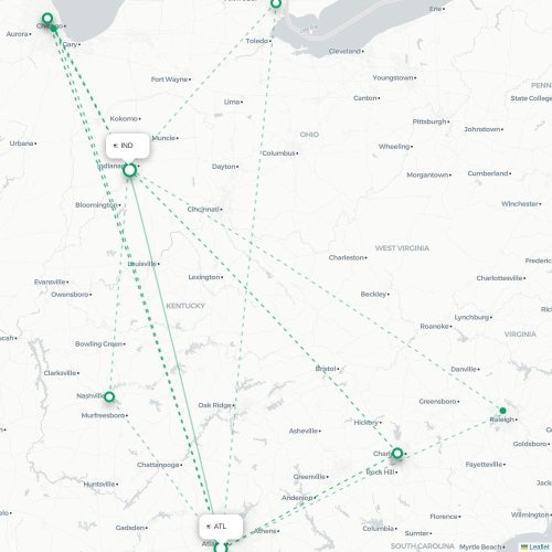 Mapa de vuelo directo Atlanta - Indianápolis