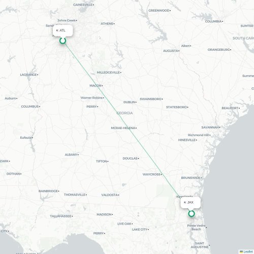 Mapa de vuelo directo Atlanta - Jacksonville