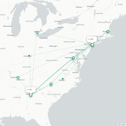Mapa lotu bezpośredniego Atlanta – Nowy Jork