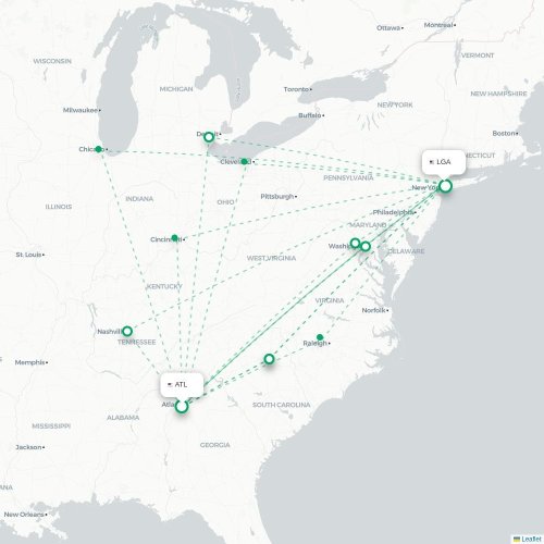 Mapa de vuelo directo Atlanta - Nueva York