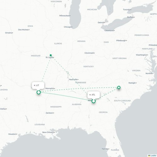Mapa de vuelo directo Atlanta - Little Rock