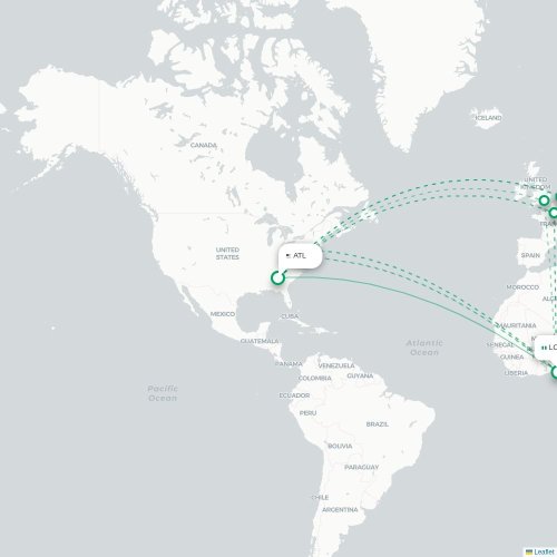 Mapa de vuelo directo Atlanta - Lagos