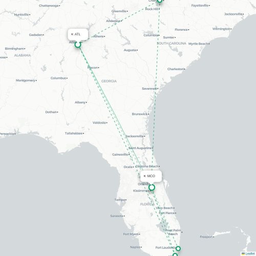 Mapa de vuelo directo Atlanta - Orlando