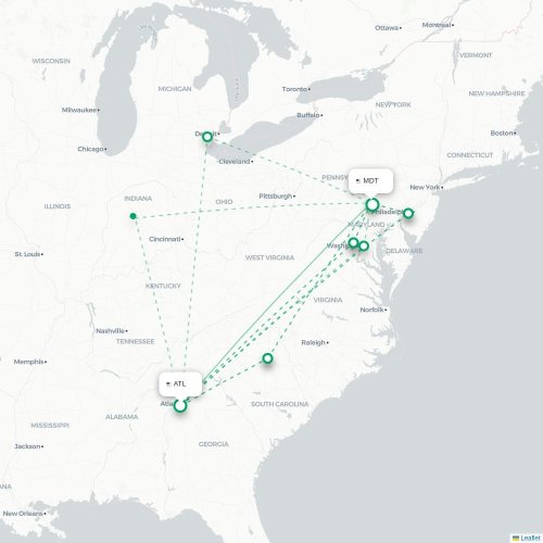 Atlanta - Harrisburg kaart van rechtstreekse vlucht