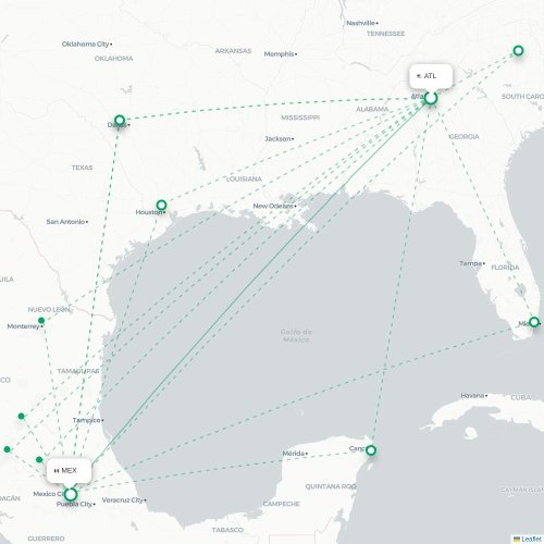 Atlanta - Mexico City karta över direktflyg