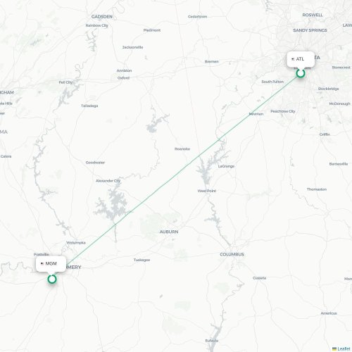 Mapa lotu bezpośredniego Atlanta – Montgomery