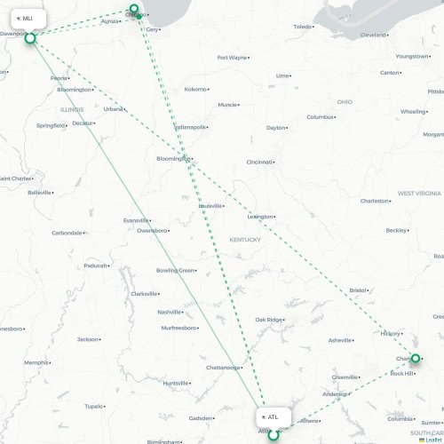 Mapa lotu bezpośredniego Atlanta – Moline