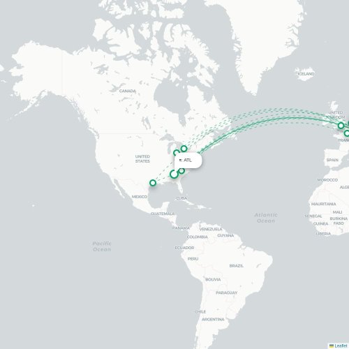 Mapa de vuelo directo Atlanta - Múnich