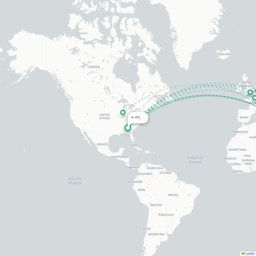 Mapa de vuelo directo Atlanta - Nápoles