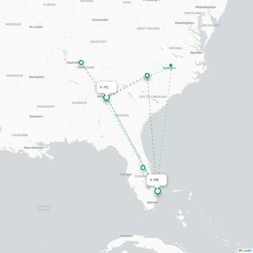 Mapa lotu bezpośredniego Atlanta – West Palm Beach