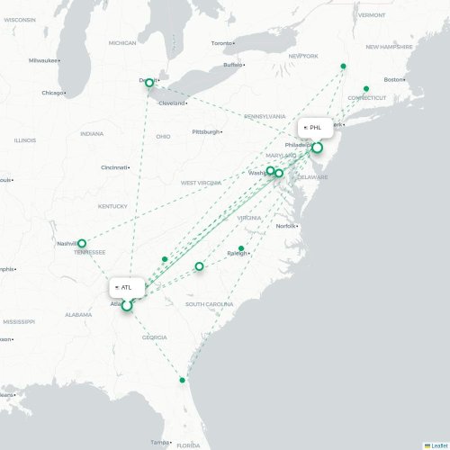 Mapa lotu bezpośredniego Atlanta – Filadelfia