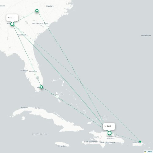 Mapa lotu bezpośredniego Atlanta – Puerto Plata