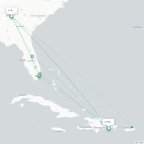Mapa lotu bezpośredniego Atlanta – Santo Domingo